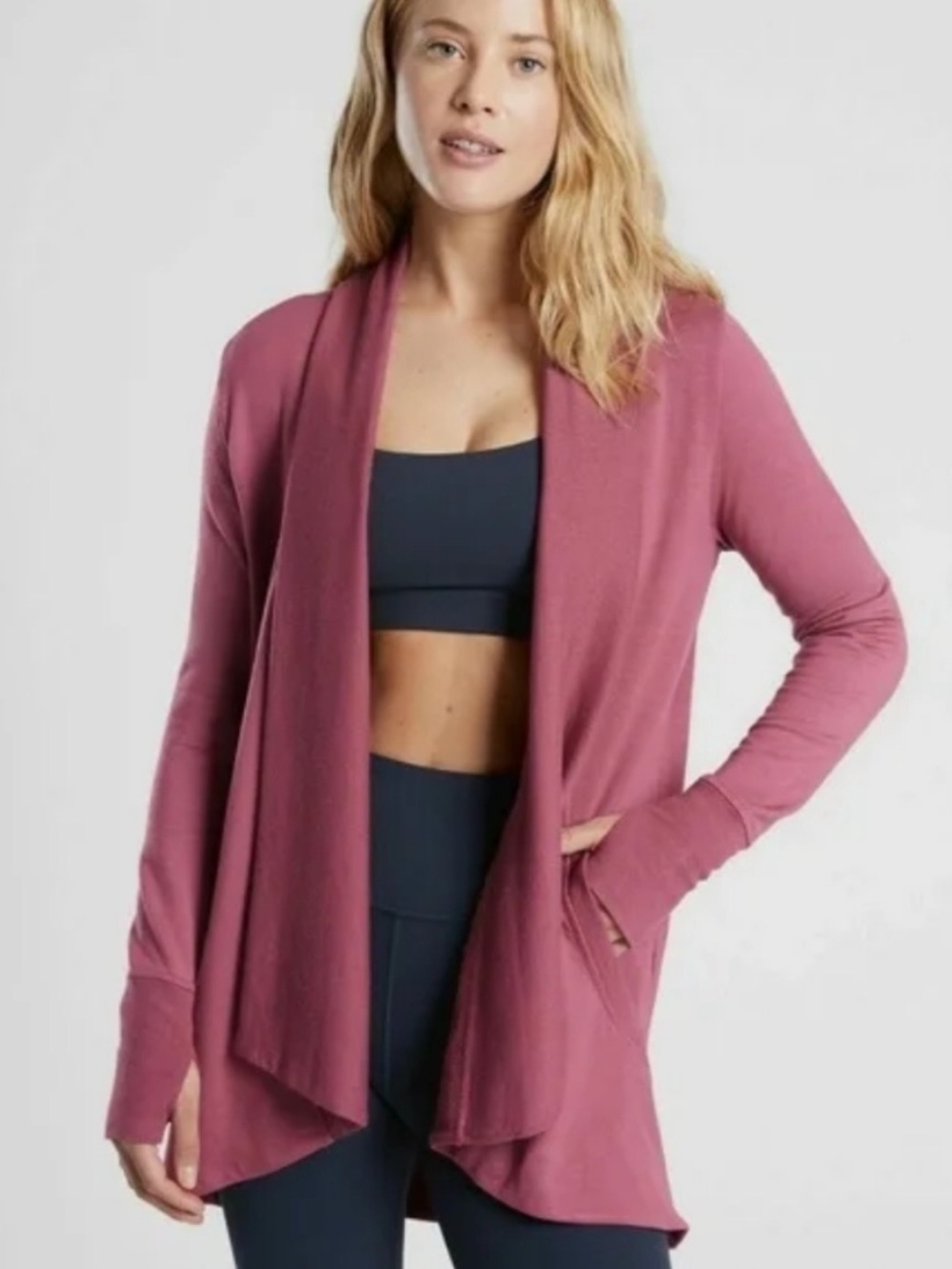 Athleta Pranayama Sweater Wrap Mauve Rose Pink, L